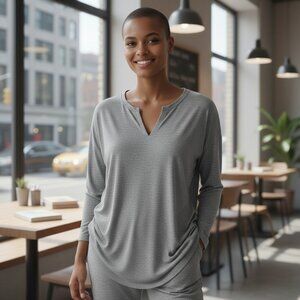Aritzia Wilfred Grey V-neck Long Sleeved Oversized  Shirt Size S